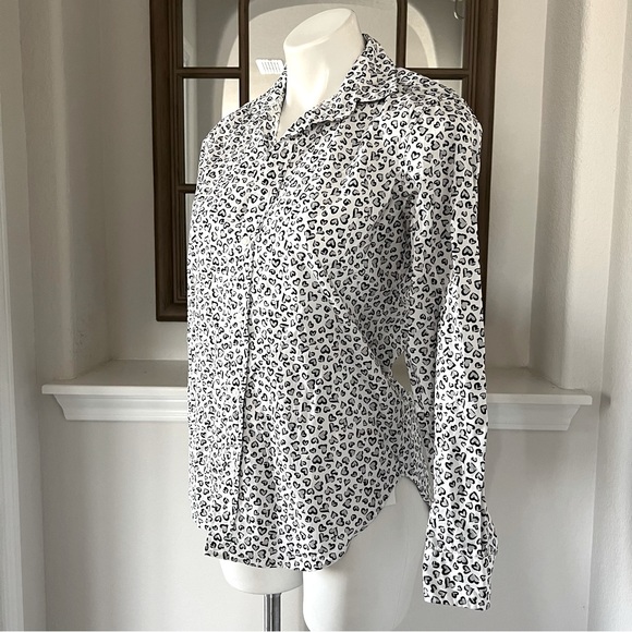 Frank & Eileen Shirt Heart Print Woven Button Up, White Grey Black Size XS NWT - Picture 7 of 11